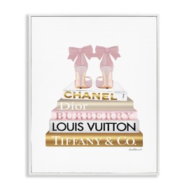 Stupell Industries Pink Gold Heels Bookstack Glam Fashion, Design by Amanda Greenwood White Framed Wall Art, 11 x 14 (aa-523_wfr_11x14)