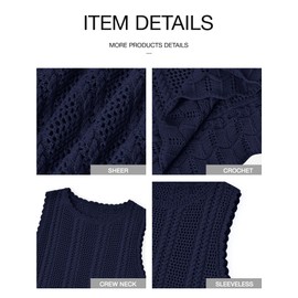 KIRUNDO Beach Vacation Clothes for Women Spring Summer Crochet Sweater Vest Tank Tops Cover Ups Resort Cruise Outfits 2025(Navy, Small)