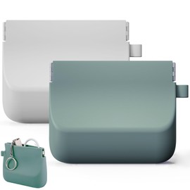 Freewindo Silicone Headphone Organizer Wired Earbud Case Pouch, Portable Data Cable Organizer Case, Silicone Coin Purse Pouch Change Holder for Women and Men (Small, Green+Gray)