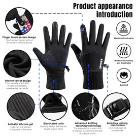 BOYSSPAA Winter Gloves Touch Screen Water Resistant Windproof Thermal for Running Cycling Driving Hiking for Men Women (black, M)