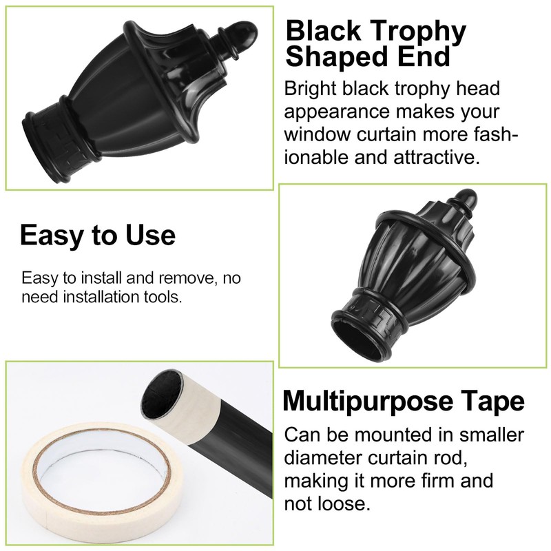 UFURMATE 6 Pcs Black Plastic Curtain Pole Finials Curtain Rod