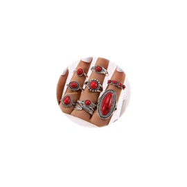 Zhang shine Western Turquoise Ring Set for Women Vintage Knuckle Rings Turquoise Stackable Rings Country Concert Outfits Boho Jewelry Bohemian Cowboy Cowgirl Accessorie-Red