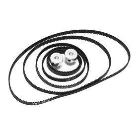 VGOL Pack of 6 2GT-6 Timing Belts for 3D Printers, 110 mm, 122 mm, 158 mm, 200 mm, 300 mm, 400 mm, Rubber Belt with Closed Loop, 6 mm Width & 2 Timing Belt Pulley with 20 Teeth 5 mm Bore