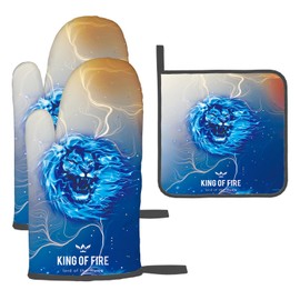 Lion King Oven Mitts and Pot Holders Sets of 3 Heat Resistant Hot Pads Blue Orange Oven Gloves for Kitchen Cooking BBQ Baking