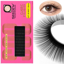 SEEDEW LB Curl Lash Extensions, 0.07mm MIX7-16mm LB Curl 16 Rows/Tray Individual Classic