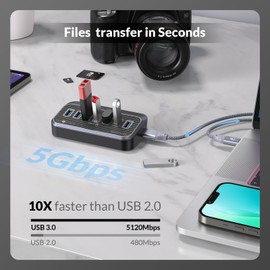 SETMSPACE Hub USB, concentrador USB para transferencia de 5 Gbps, multipuerto USB con diseño ergonómico de 32 °, concentrador USB de 7 puertos, expansor USB para MacBook, Dell, HP, Lenovo