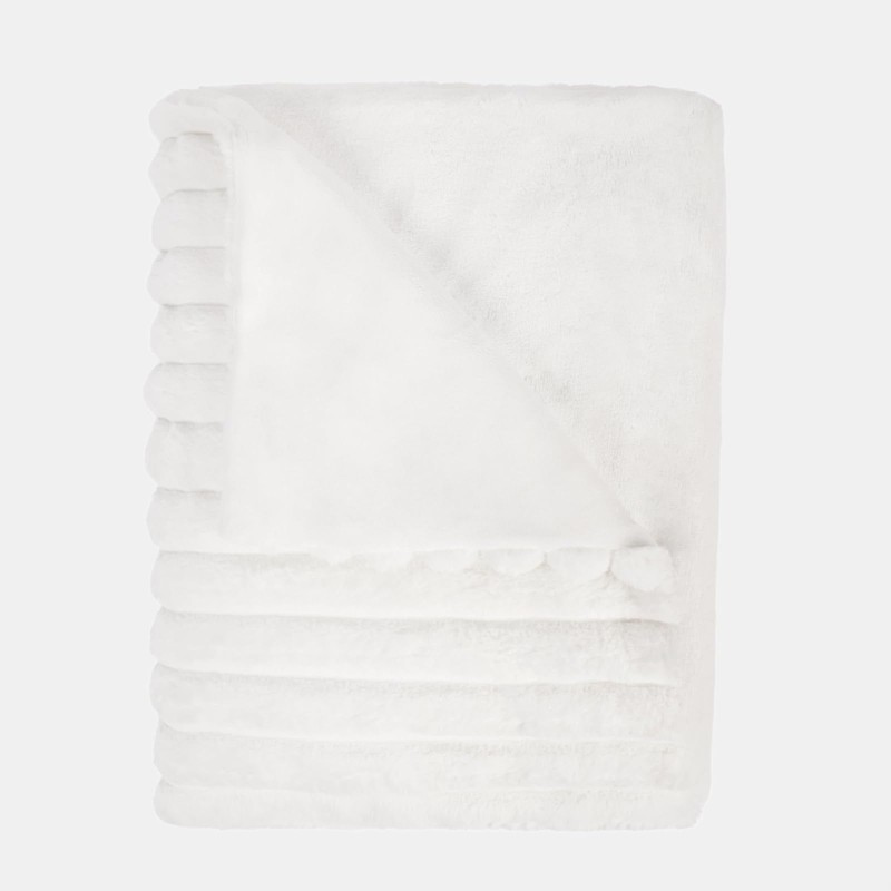 OHS White Blanket Throw Faux Fur Rib, Winter Blanket for