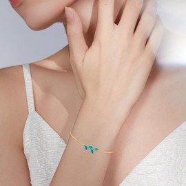 BETHZA Turquoise Leaf Bracelet for Women Gold Bracelet Adjustable Genuine Gemstone Link Navajo Jewelry Gift for Birthday Mothers Day, 9, Blue