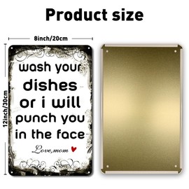 QYAYIK Funny Kitchen Metal Tin Sign 12x8 Inch, Wall Home Décor, Bar Wash Your Dishes Signed MOM
