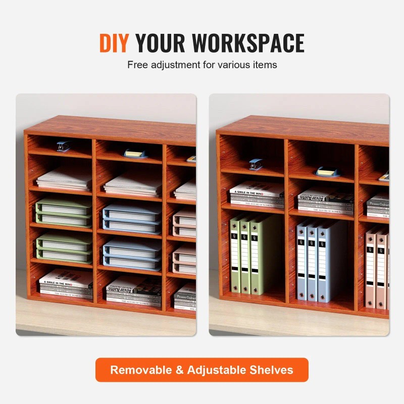 27 Compartment Medium Density Fiberboard Literature Organizer Adjustable Shelves Wood