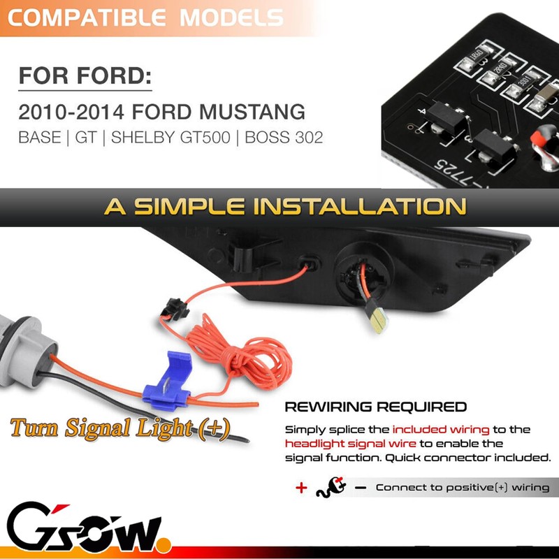 GSOWO Switchback Sequential LED Side Marker Lights for Ford Mustang