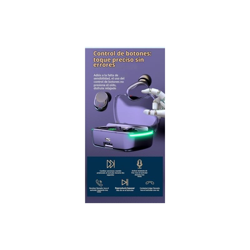 Audífonos Auriculares inalámbricos Bluetooth 5.1 Control Táctácdel Auricular con Carcasa