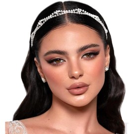 SAWINDA Silver Crystal Rhinestone Head Chain Bridal Headband Wedding Headpiece for Bride Crystal Belly Dance Flapper Party Hair Pieces Accessories for Women and Teen Girl