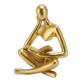 Thinker Sitting Figure, Good Decoration Fine Workmanship Resin Abstract Statue Stable Structure Lightweight for Office Lounge Room (Gold)