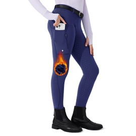 Willit - Pantalones de equitación de vellón para niñas, pantalones ecuestres, mallas térmicas para montar a caballo, Azul marino, Medium
