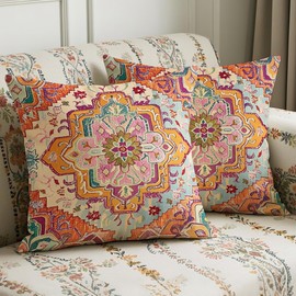 JANGYUHH Boho Cushion Cover, 40 x 40 cm, Set of 2 Vintage Cushion Covers, Pink Exotic Sofa Cushion, Velvet Cushion Cover, Abstract Decorative Cushion for Garden, Sofa, Study, Living Room, Bed