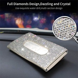 Bling Bling Sun Visor Car Tissue Box with Crystal Diamond Leather Auto Napkin Tissue Hanging Bag Holder for Car Accessories,Beige