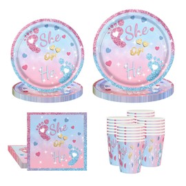 WODJR 68 Pcs Gender Reveal Party Decorations Gender Reveal Tableware Gender Reveal Plates Napkins Cups for Gender Reveal Party Supplies Baby Shower Party Decorations Boy or Girl Party Decorations