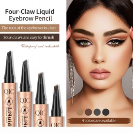 Eyebrow Pen, Eyebrow Pencil, Liquid Microblading Eyebrow Pen with 4 Micro-Fork Tip, Long-lasting Waterproof Smudgeproof Contouring Pen Creates Natural Looking Eyebrows(Light Brown)