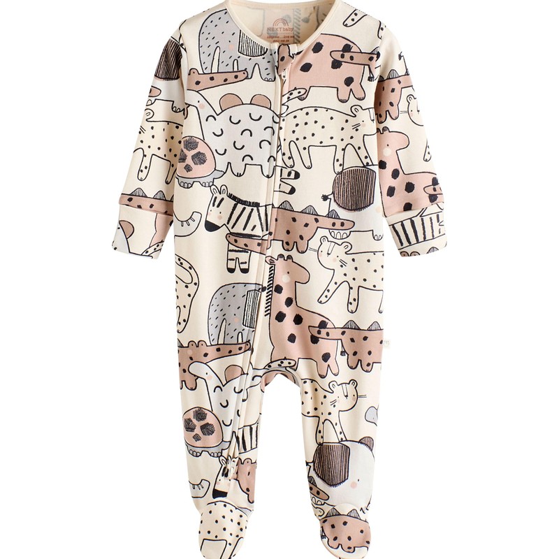 NEXT Embroidered Baby Pyjamas 3 Pack, Brown/Cream