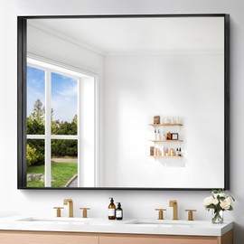 Black Bathroom Mirror, 40x48 Inch Rectangular Framed Mirror, Large Wall Mounted Bathroom Vanity Mirror Over Sink for Bedroom,Restroom, Living Room, Hangs Vertically or Horizontally