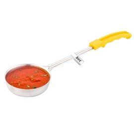 Solid 5 oz Spoodle, Scoop Food Portioner, Portion Controller - Stainless Steel - Yellow Handle - 1ct Box - Met Lux - Restaurantware