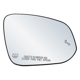 Passenger Side Mirror Glass Assembly Heated With Plastic Backing Plate Compatible with 2014-2019 Toyota Highlander (Blind Spot Detection System) BSDS