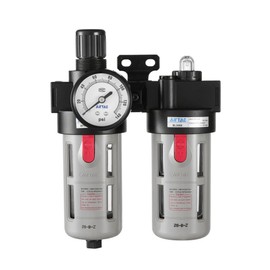 Compressed Air Filter Regulator Lubricator Combo Airtac BFC3000 3/8''NPT 0-140 PSI with Pressure Gauge Semi-Auto Drain 3 in 1 Two FR.L Unit