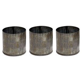 3" Corrugated Zinc Metal Cylinder Pots/Vases - Set of 3