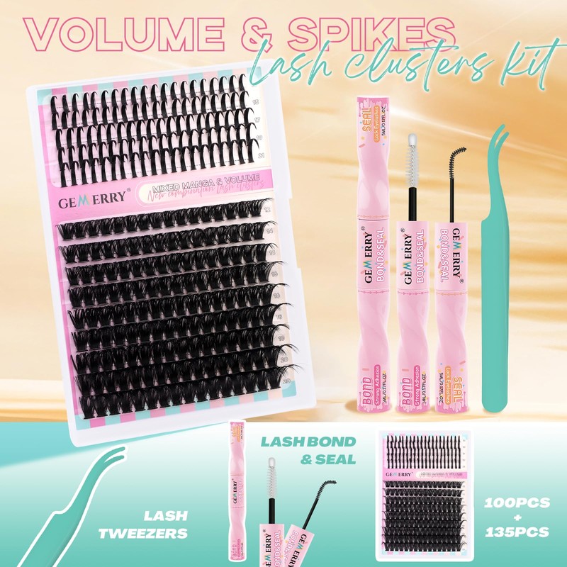 GEMERRY Eyelash Extensions Spikes DIY Cluster Eyelashes D Curl Individual
