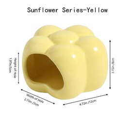 Ceramic Hamster Hideout, Cute Sunflower Shaped Hamster House - Washable Ceramic Guinea Pig Bedding, Guinea Pig Hideout Mini Hut Small Animal Hideout Cave Cage Accessories