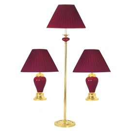 Ore International K-4101BD-31 Ceramic/Brass Table Plus Floor Lamp, Burgundy, Set of 3
