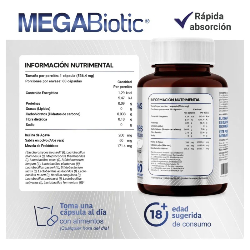 Probioticos Cepas 120 Billones Megabiotic Cápsulas Días Sabor Suplemento Alimenticio