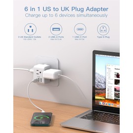 2 Pack US to UK Ireland Travel Plug Adapter, Type G Power Plug Adapter with 3 Outlets 3 USB Ports(1USB C), European Travel Plug Adapter for USA to England London Scotland British Qatar Irish Hongkong