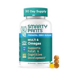 SmartyPants Zero Sugar Prenatal Multivitamin Gummies: Choline, Methylfolate, Omega 3 (ALA), Vitamin D3, C, Vitamin B12, B6, A, K, Zinc, Biotin, Gluten Free, No Sugar Alcohols, 90 Count (30 Day Supply)