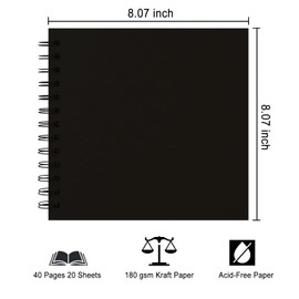 DIY Scrapbook Album 7x7 Inch – Hardcover Kraft Paper Photo Book, Blank Memory Scrap Book for DIY Crafts, Wedding, Anniversary, 40 Pages (20 Sheets), Black