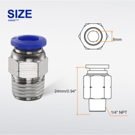 sourcing map 5pcs Push to Connect Fitting 8mm Tube OD x 1/4" NPT Thread Male Straight Quick Connector Copper Air Line Hose Fittings for Industry Air System PC8-N02, Blue