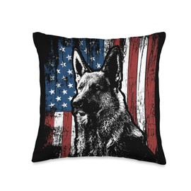 Patriotic German Shepherd American Flag Decor Women Gift Throw Pillow