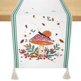 Folkulture Table Runner 90 Inches Long for Table Decorations, 100% Cotton Farmhouse Style Table Runner, Coffee Table Runner for Home Décor, Boho Table Runners for Wedding Decor (Mushroom)