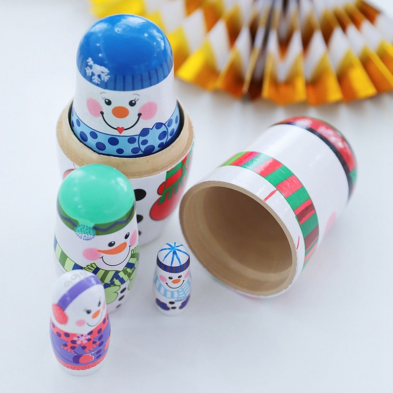 5pcs Christmas Handpainted Cute Wooden Matryoshka Dolls Russian Nesting Dolls