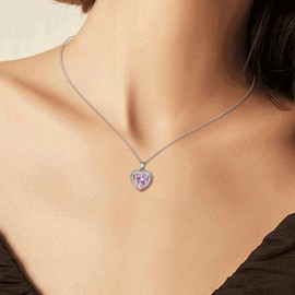 SILBERTALE 925 Sterling Silver Necklaces for Women Silver Heart Necklaces Pink CZ Heart Love Heart Necklace Women Pendant Necklace