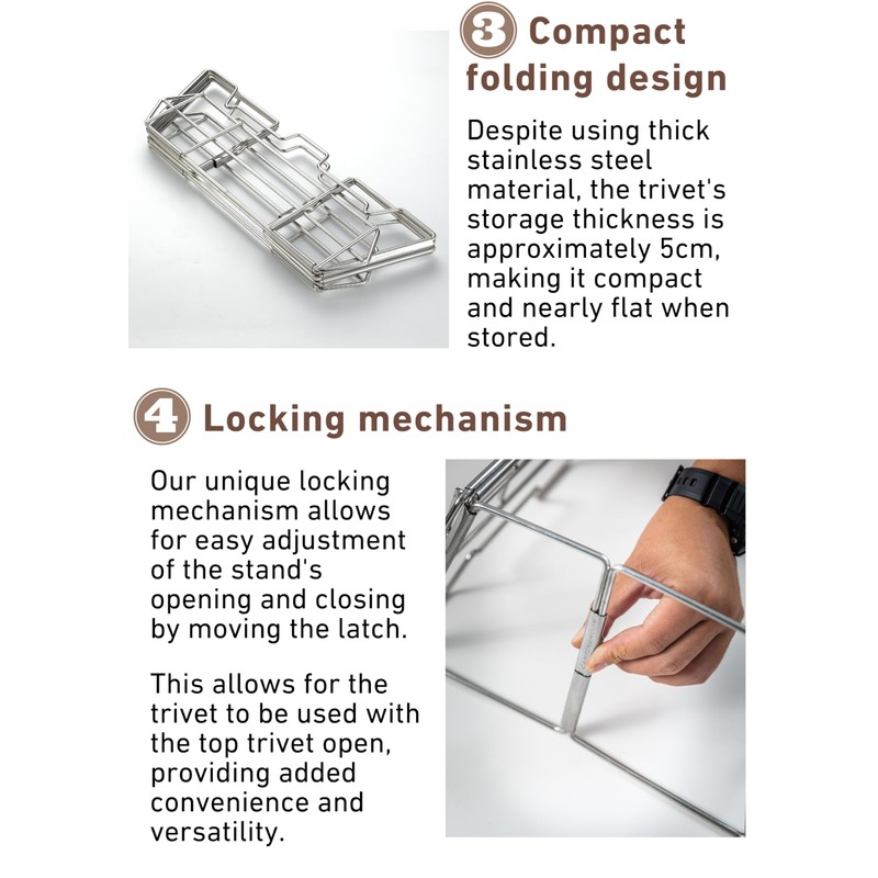 CAMPINGMOON Collapsable Campfire Cooking Stand Trivat Stainless Steel for Open