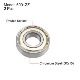 sourcing map 6001ZZ Deep Groove Ball Bearings Z2 12mm x 28mm x 8mm Double Shielded Chrome Steel 2pcs