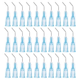 sourcing map 100pcs Blunt Tip Dispensing Needles, 23 Gauge 45 Degrees Bent Dispensing Tips 0.45" End Angled Dispenser Needle with Luer Elbow Blunt Needle for Oil or Glue Applicator, Blue