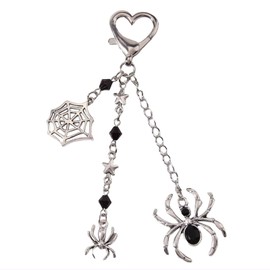 Yeomju 1 x Y2k Goth Punk Style Black Pearl Pendant Keyring with Star, Spider and Spider Web Designs, Unisex Gift for Festivals, multicoloured