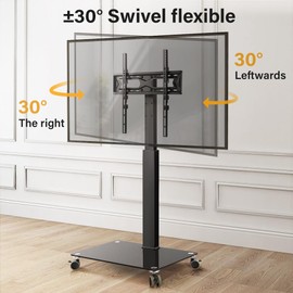 WKWKER Rolling TV Stand Mobile TV Stand for 27-65 inch LED Screen Floor TV Stand Universal TV Stand with Mount Televisions Stand Tempered Glass Base TV Stand for Bedroom Living Room Max VESA 400x400mm