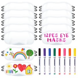 12 PCS Eye Mask Sleepover Party Supplies, Slumber Party Favors for Girls Pajama Party Decorations Sleep White Soft Shade Blindfold Eye Covering, Color the Bulk Game Stuff with 8 PCS Fabric Marker Pens