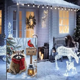 Welcome Winter Garden Flag 12x18 Inch Double Sided, Burlap Holiday Small Farmhouse Outdoor Raccoon Garden Flag Winter Decorations, Small Decorative Yard Lawn Flags for Outside
