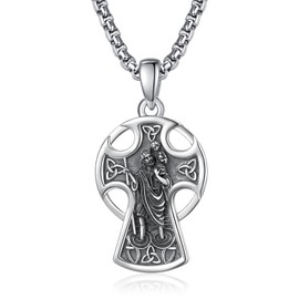 KINGWHYTE St. Christopher Necklaces for Men 925 Sterling Silver Saint Christopher Celtic Cross Pendant Necklace Protection Catholic Jewelry Gifts for Men Women