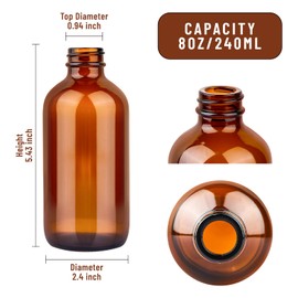 PINIWON 24 Pack 8 oz Amber Glass Bottles, Boston Round Bottles